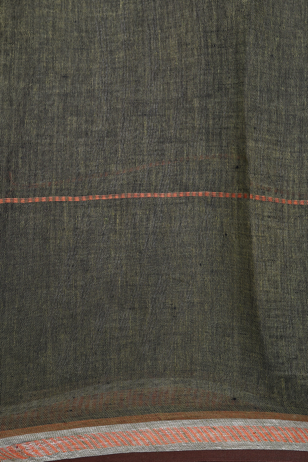 Linen Saree In Sage Green With Stripes Design