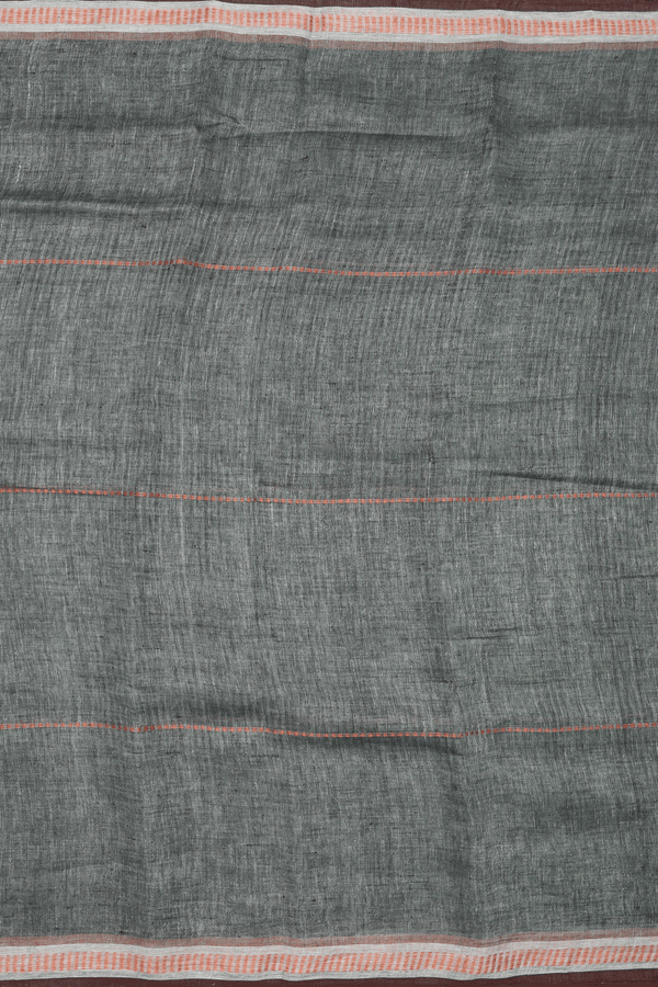 Linen Saree In Sage Green With Stripes Design