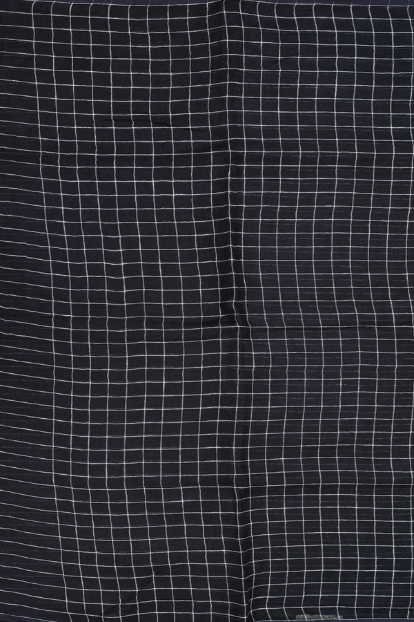 Linen Saree In  Black With Checks Design