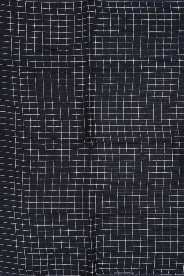 Linen Saree In  Black With Checks Design