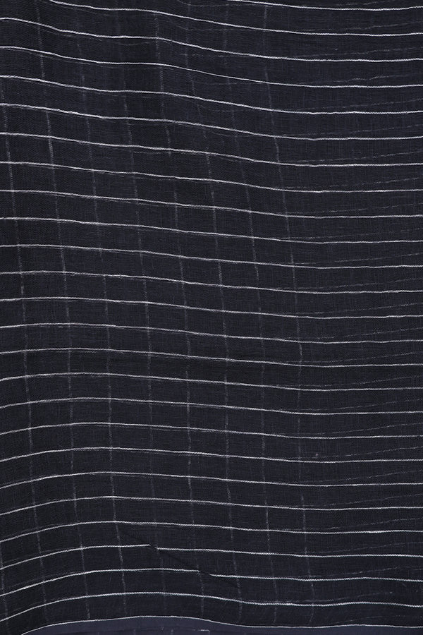 Linen Saree In  Black With Checks Design
