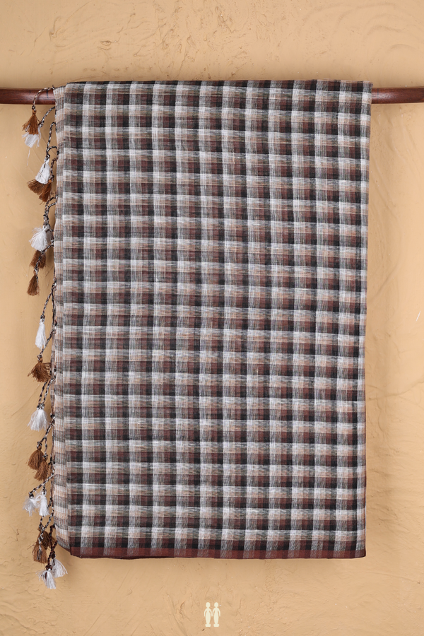 Linen Saree In Multicolor With Checks Design