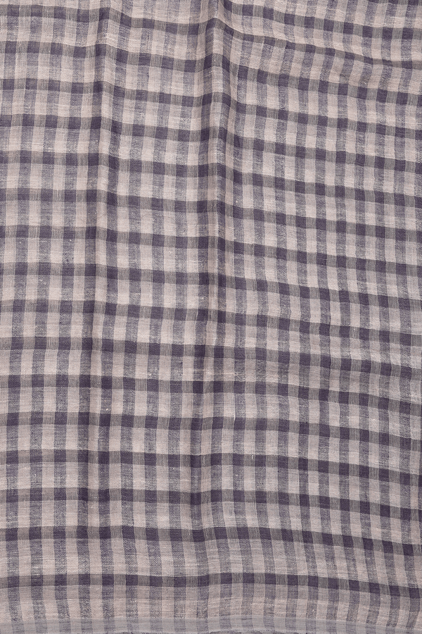 Linen Saree In Shades Of Brown With Checks Design