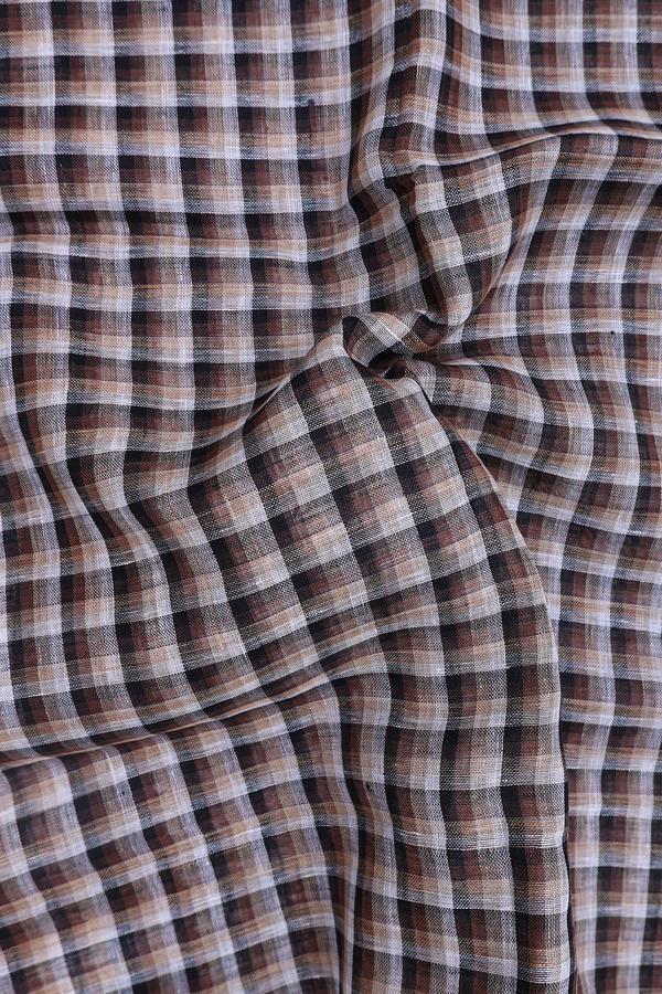 Linen Saree In Multicolor With Checks Design