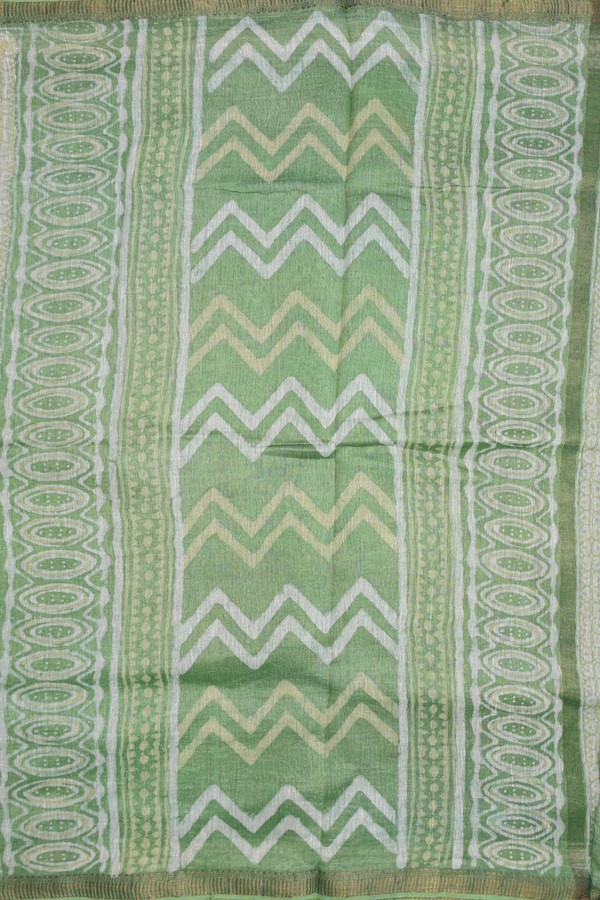 Linen Saree In Shades Of Green With Floral Printed Design