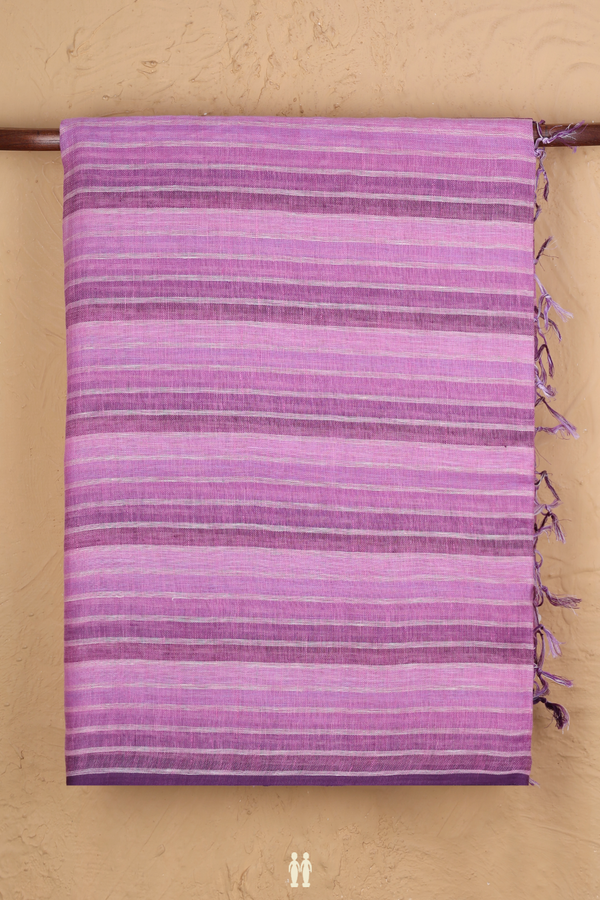 Linen Saree In Shades Of Purple With Stripes Design