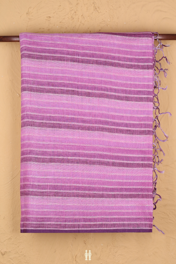 Linen Saree In Shades Of Purple With Stripes Design