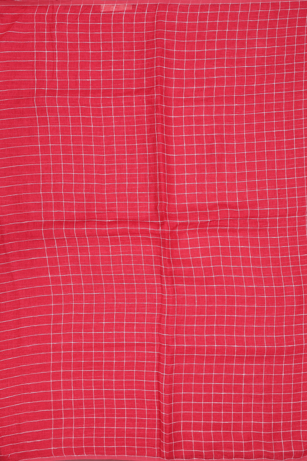 Linen Saree In  Red With Checks Design