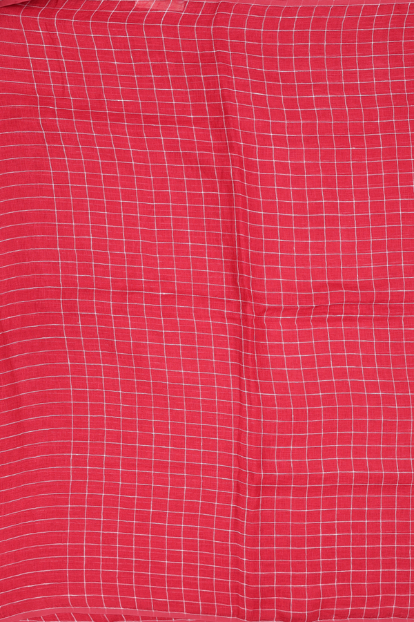 Linen Saree In  Red With Checks Design
