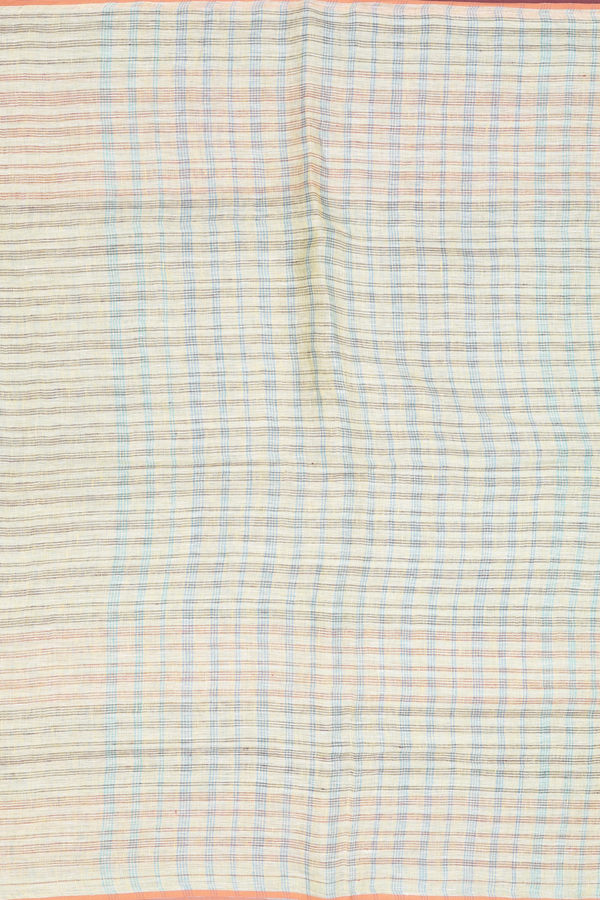 Linen Saree In Yellow With Checks Design