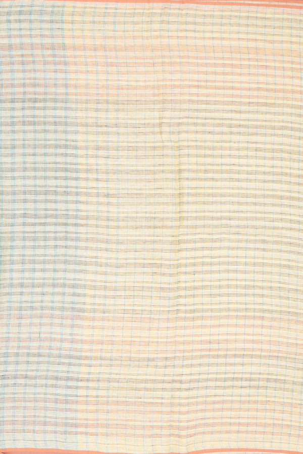 Linen Saree In Yellow With Checks Design