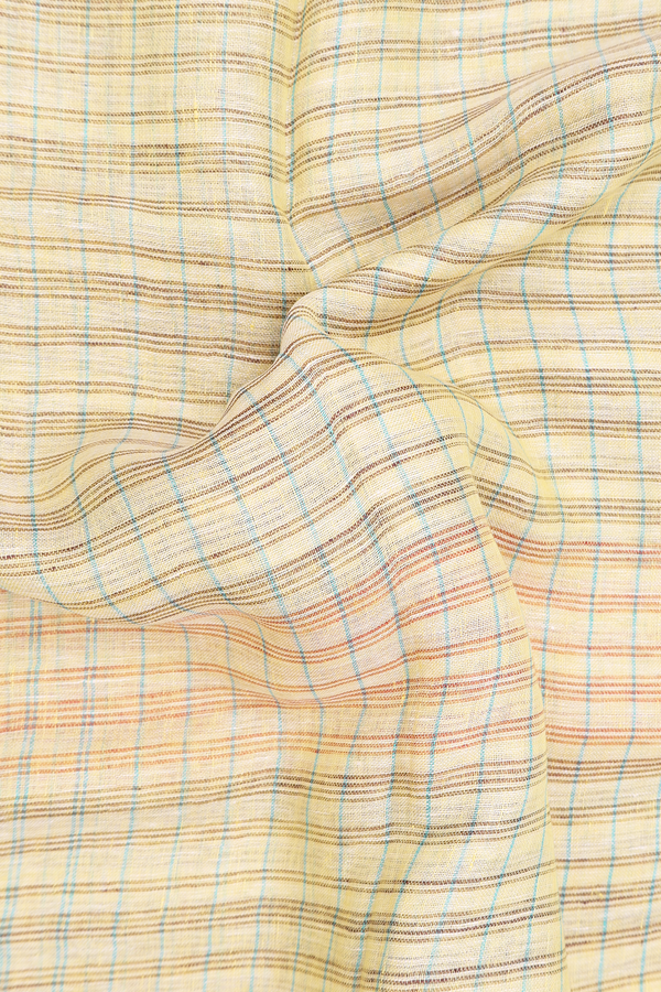 Linen Saree In Yellow With Checks Design
