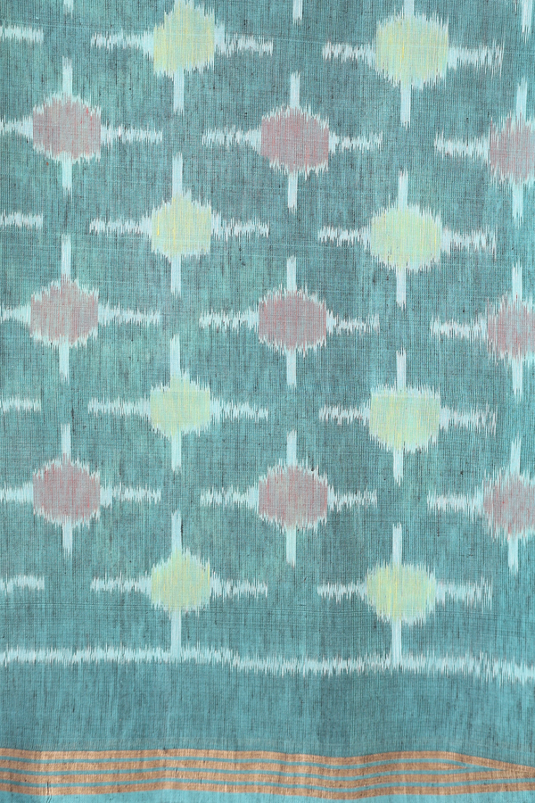 Linen Saree In Tiffany Blue With Zari Buttas