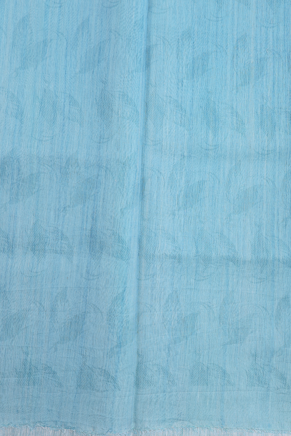 Linen Saree In Turkish Blue With Leaf Design