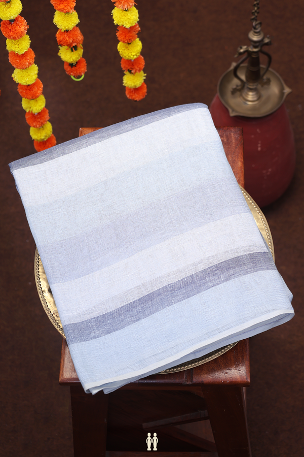 Linen Saree In White And Blue With Stripes Design