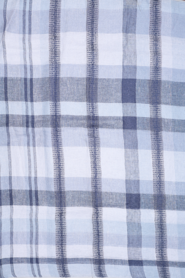 Linen Saree In White And Blue With Stripes Design