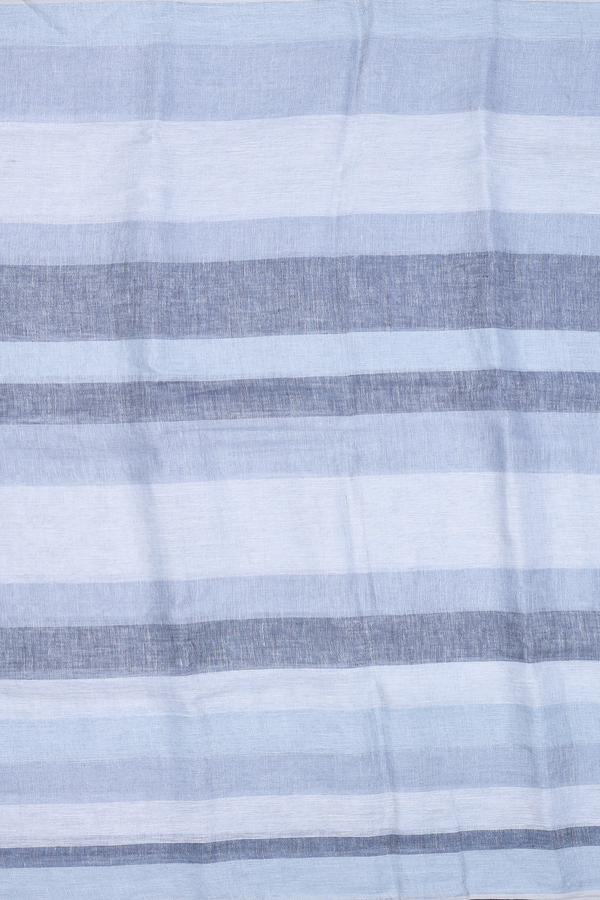 Linen Saree In White And Blue With Stripes Design