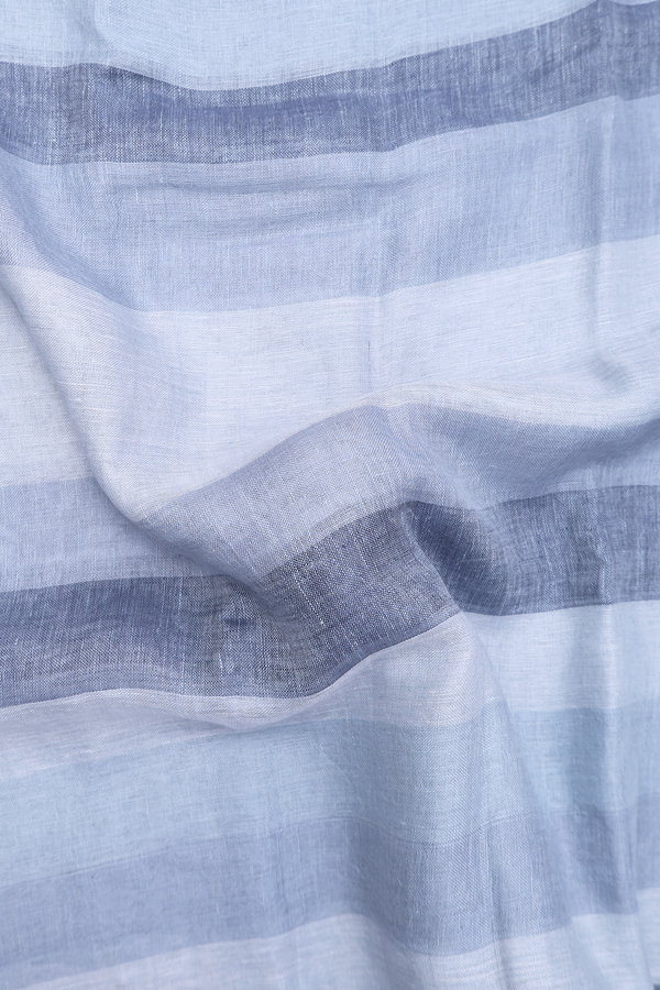Linen Saree In White And Blue With Stripes Design