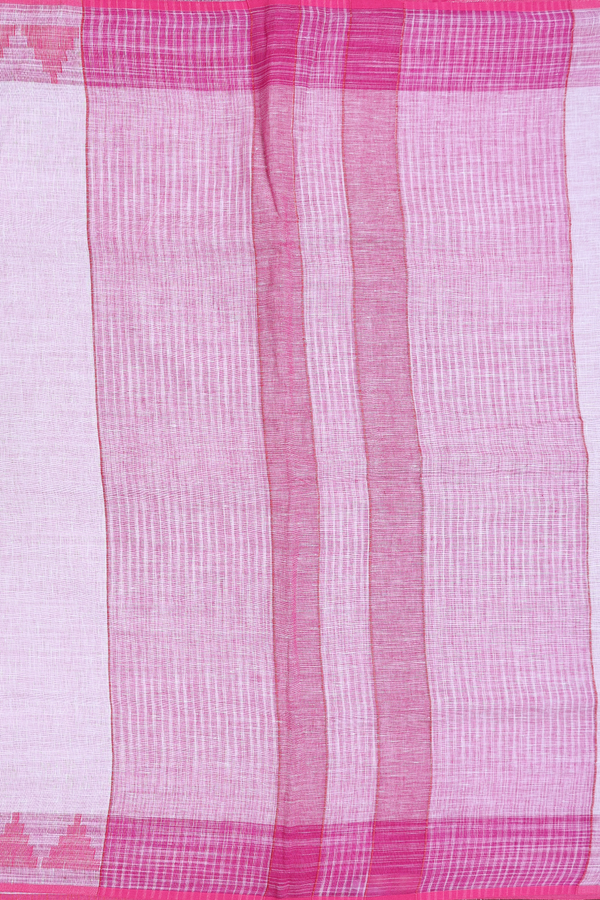 Linen Saree In White And Pink With Stripes Design