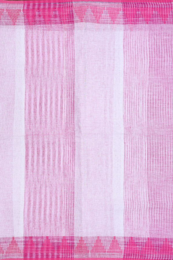 Linen Saree In White And Pink With Stripes Design
