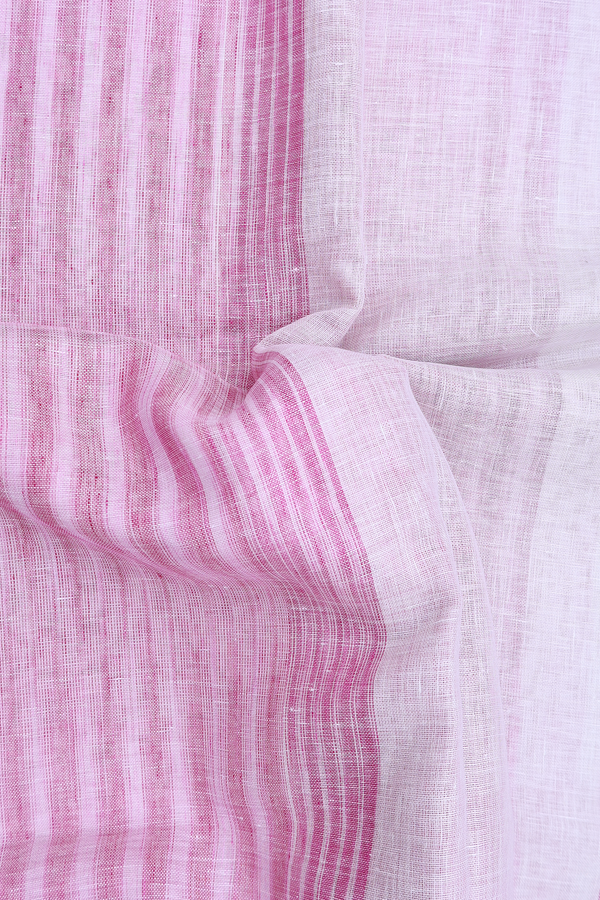 Linen Saree In White And Pink With Stripes Design