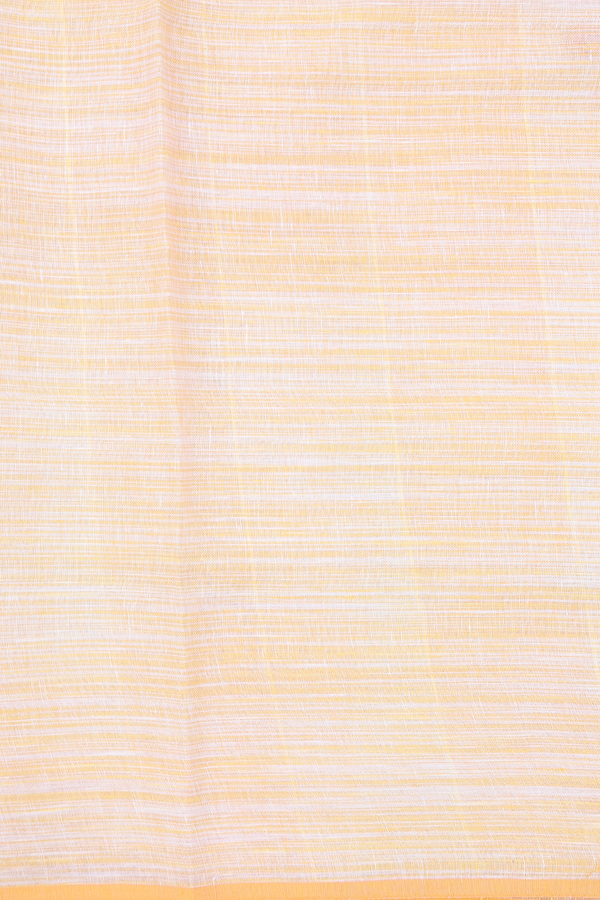 Linen Saree In Yellow And White With Threadwork Buttas