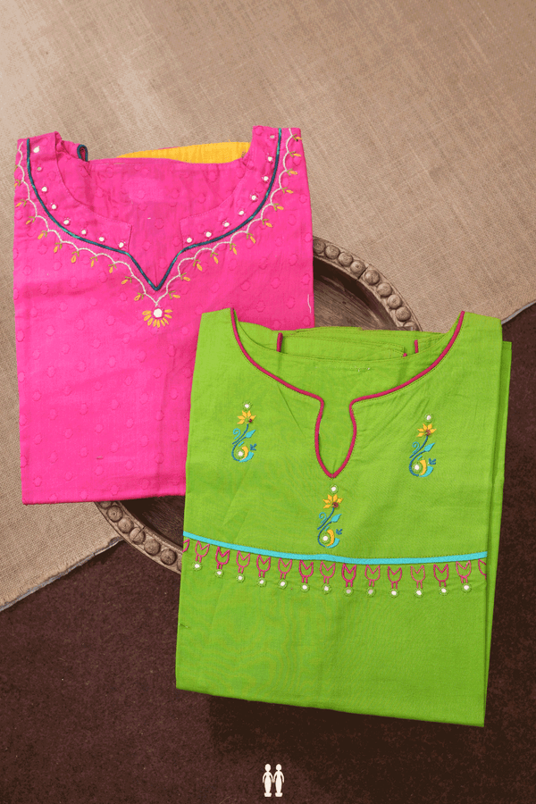 Assorted Pink And Green Set Of 2 Size 36 Cotton Short Top
