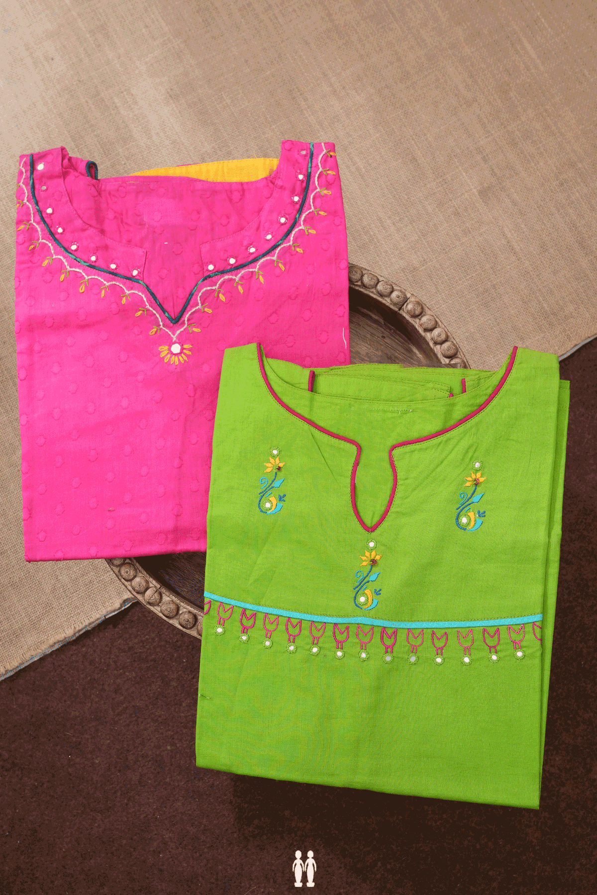 Assorted Pink And Green Set Of 2 Size 36 Cotton Short Top