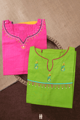 Assorted Pink And Green Set Of 2 Size 36 Cotton Short Top