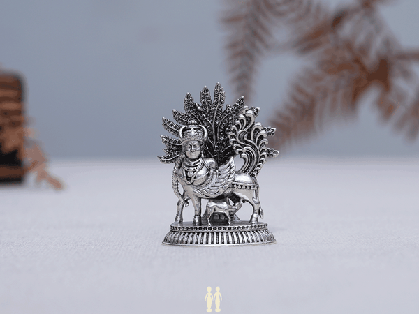 Pure Silver Kamadhenu Cow Under Kalpavriksha Tree Idol