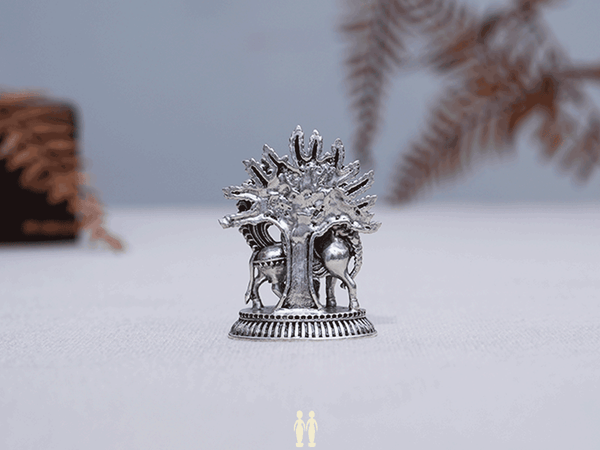 Pure Silver Kamadhenu Cow Under Kalpavriksha Tree Idol