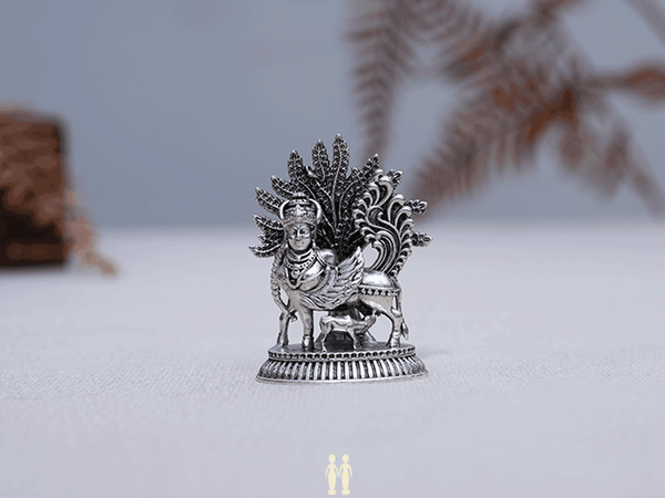 Pure Silver Kamadhenu Cow Under Kalpavriksha Tree Idol