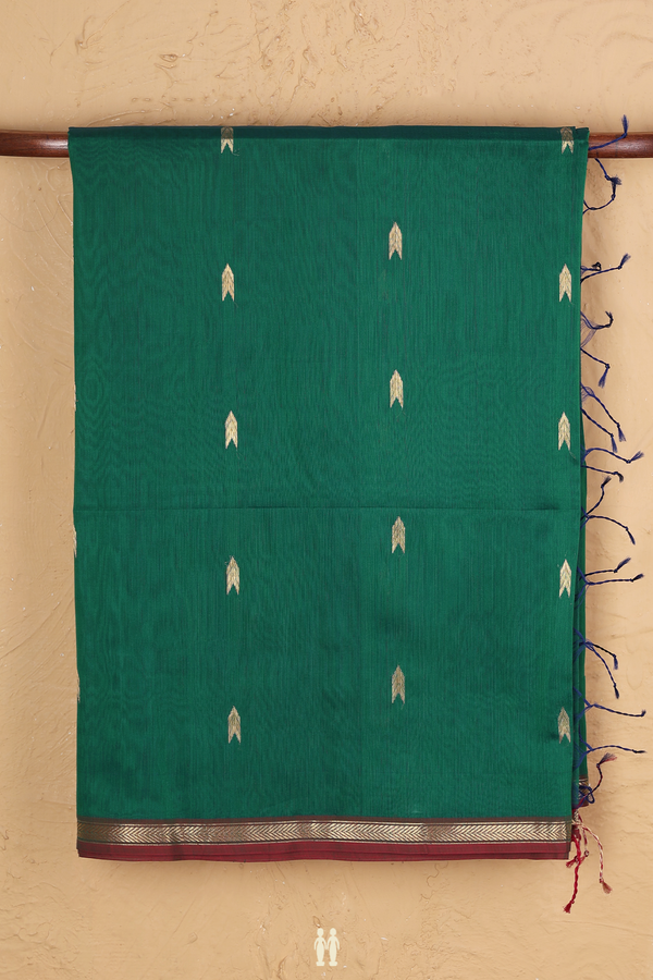 Maheswari Silk Cotton Saree In Green With Arrow Buttas