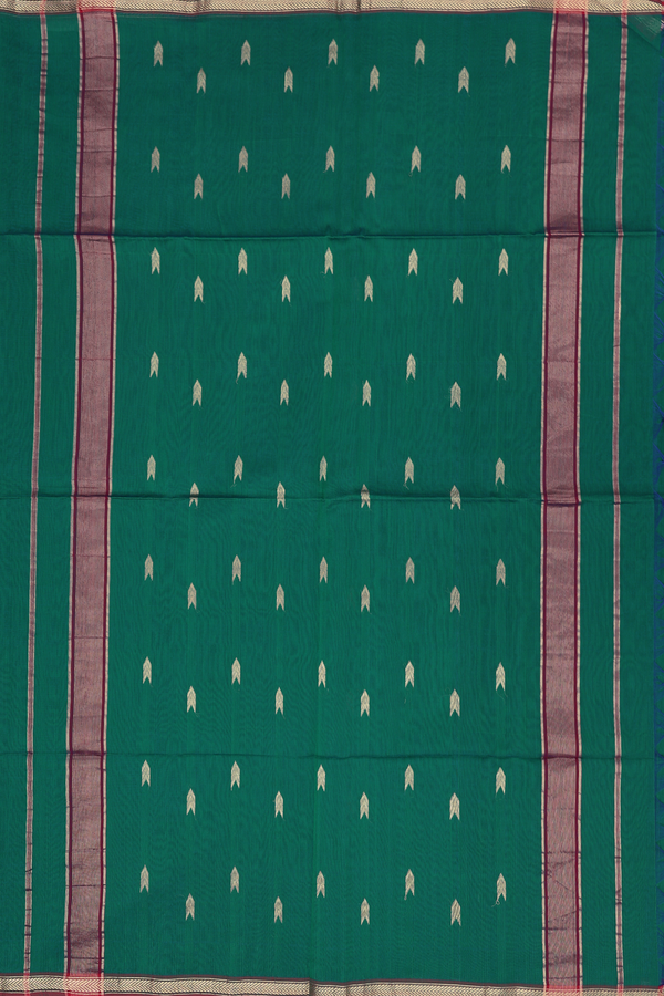 Maheswari Silk Cotton Saree In Green With Arrow Buttas