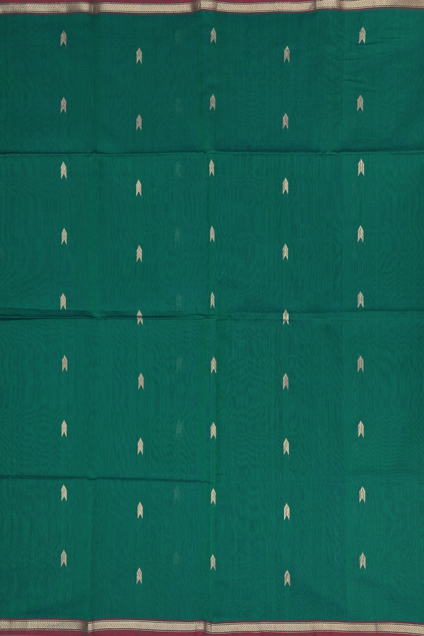 Maheswari Silk Cotton Saree In Green With Arrow Buttas