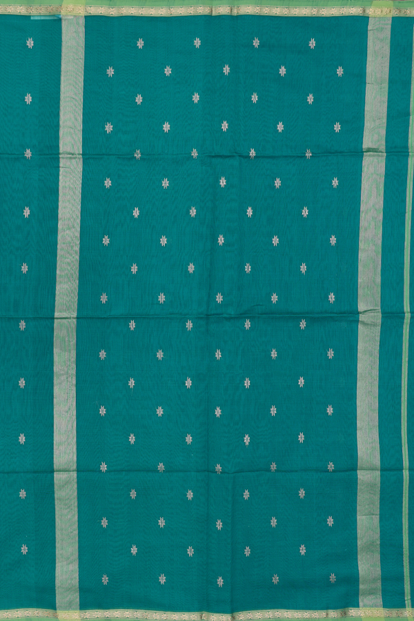 Maheswari Silk Cotton Saree In Teal Blue With Floral Buttas