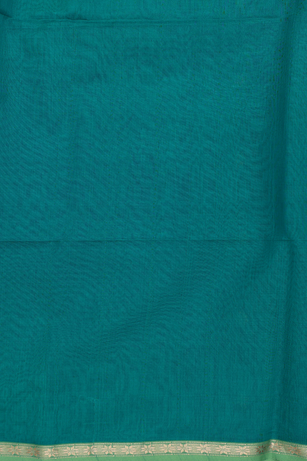 Maheswari Silk Cotton Saree In Teal Blue With Floral Buttas