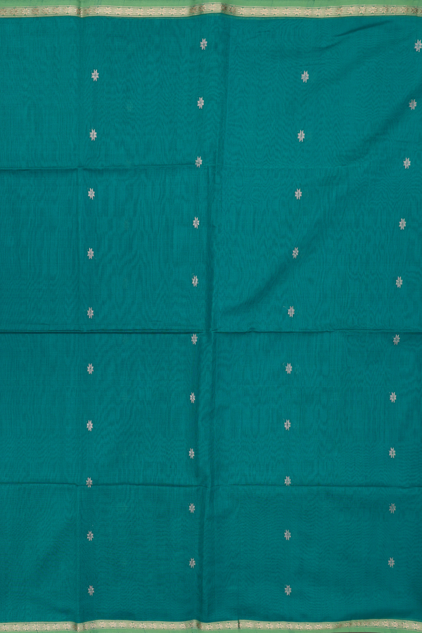 Maheswari Silk Cotton Saree In Teal Blue With Floral Buttas