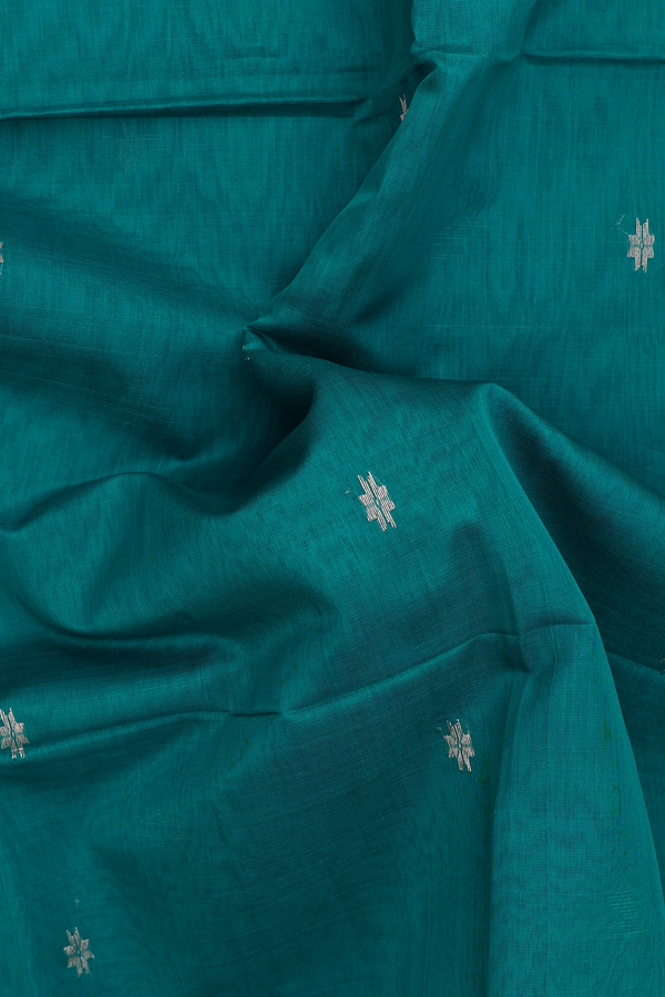 Maheswari Silk Cotton Saree In Teal Blue With Floral Buttas