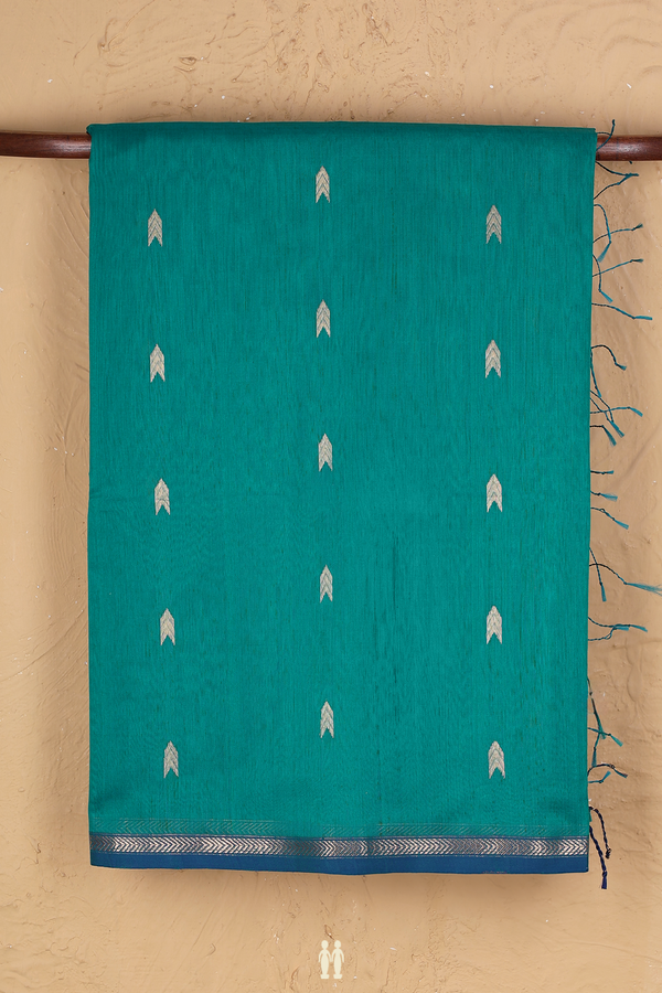Maheswari Silk Cotton Saree In Teal Blue With Arrow Buttas