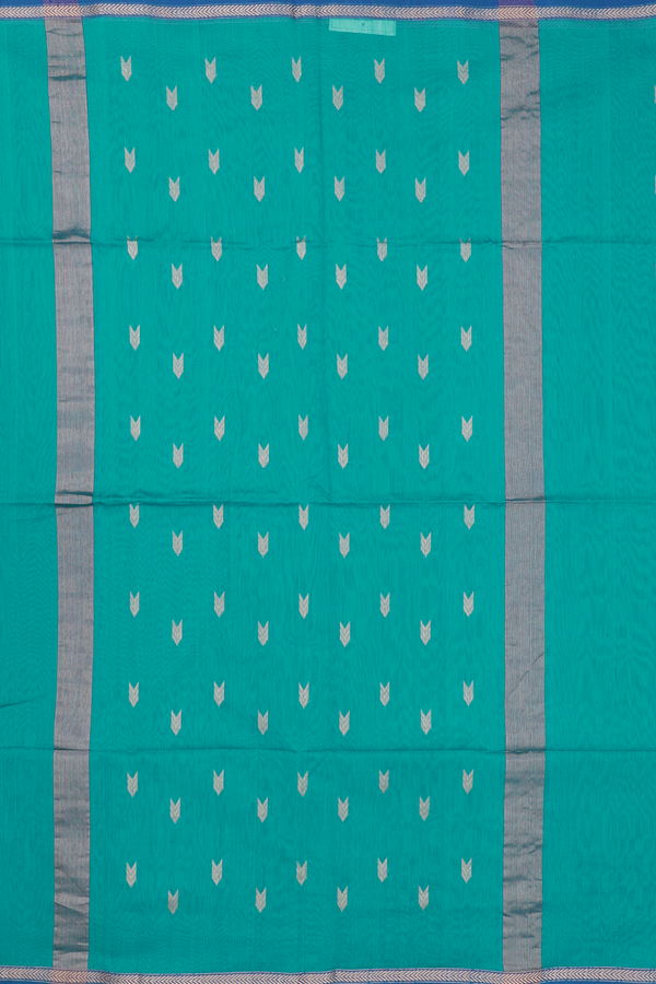 Maheswari Silk Cotton Saree In Teal Blue With Arrow Buttas