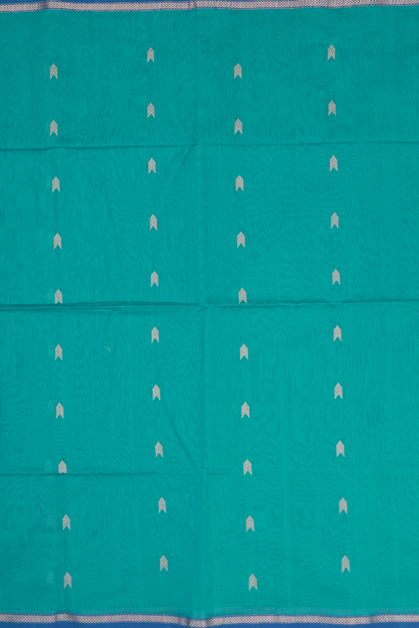 Maheswari Silk Cotton Saree In Teal Blue With Arrow Buttas