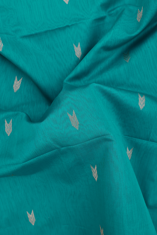 Maheswari Silk Cotton Saree In Teal Blue With Arrow Buttas