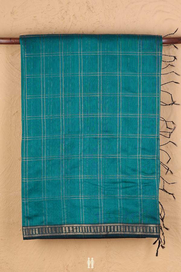 Maheswari Silk Cotton Saree In Teal Blue With Checks Design