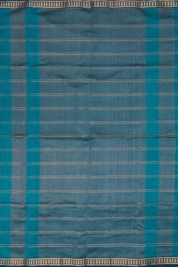 Maheswari Silk Cotton Saree In Teal Blue With Checks Design