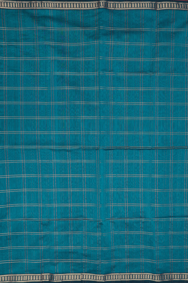 Maheswari Silk Cotton Saree In Teal Blue With Checks Design