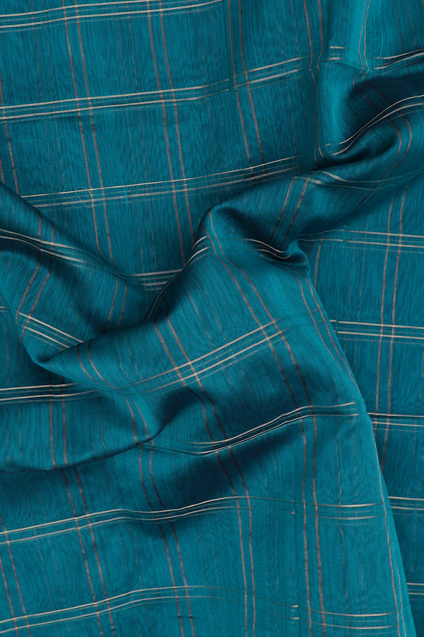 Maheswari Silk Cotton Saree In Teal Blue With Checks Design