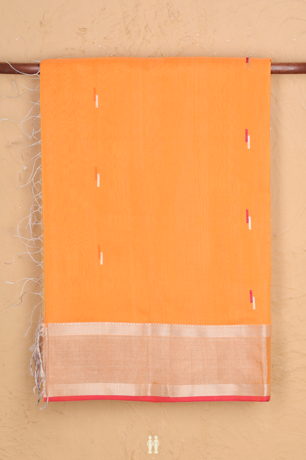 Maheswari Silk Cotton Saree In Orange With Allover Buttas
