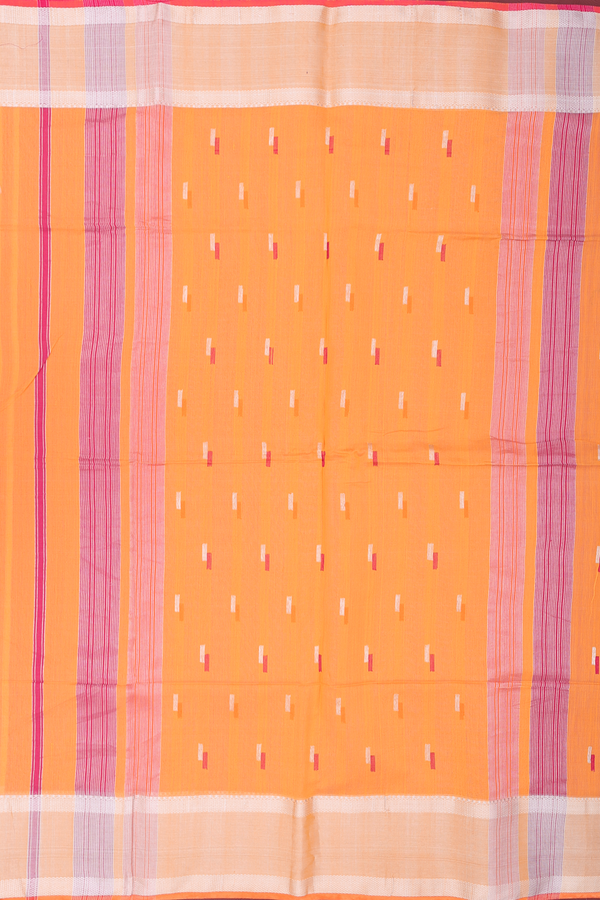Maheswari Silk Cotton Saree In Orange With Allover Buttas