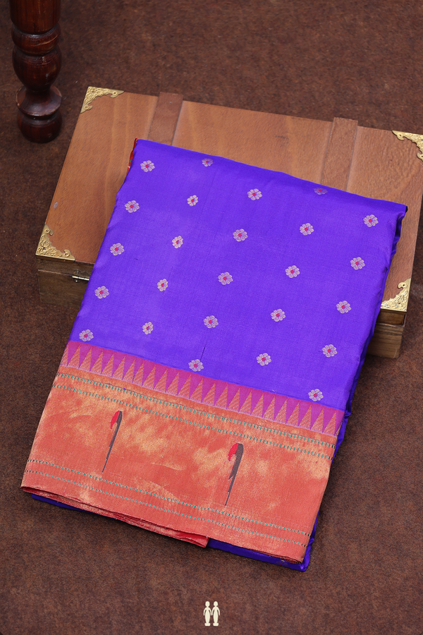 Paithani Silk Saree In Violet With Floral Buttas